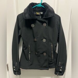 Mountain Hardwear Tuja Black Double Breasted Peacoat Fur Fleece Lined Size S
